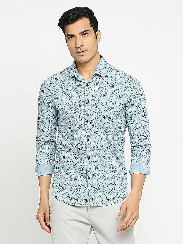 KILLER Men Sky Blue Slim Fit Printed Shirts