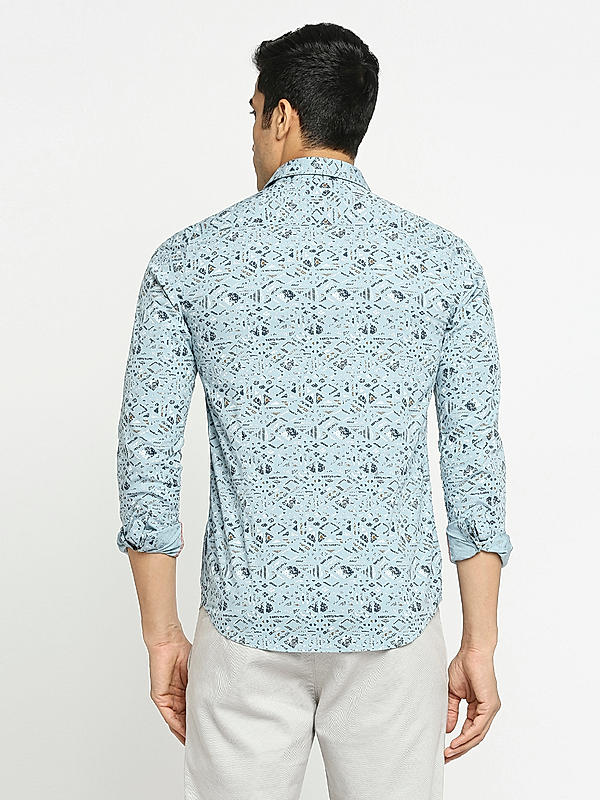 KILLER Men Sky Blue Slim Fit Printed Shirts