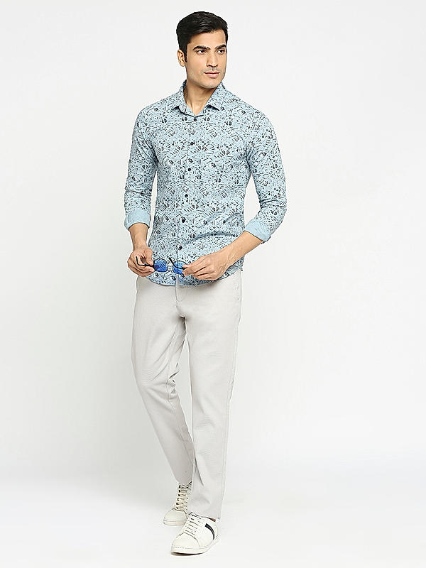 KILLER Men Sky Blue Slim Fit Printed Shirts