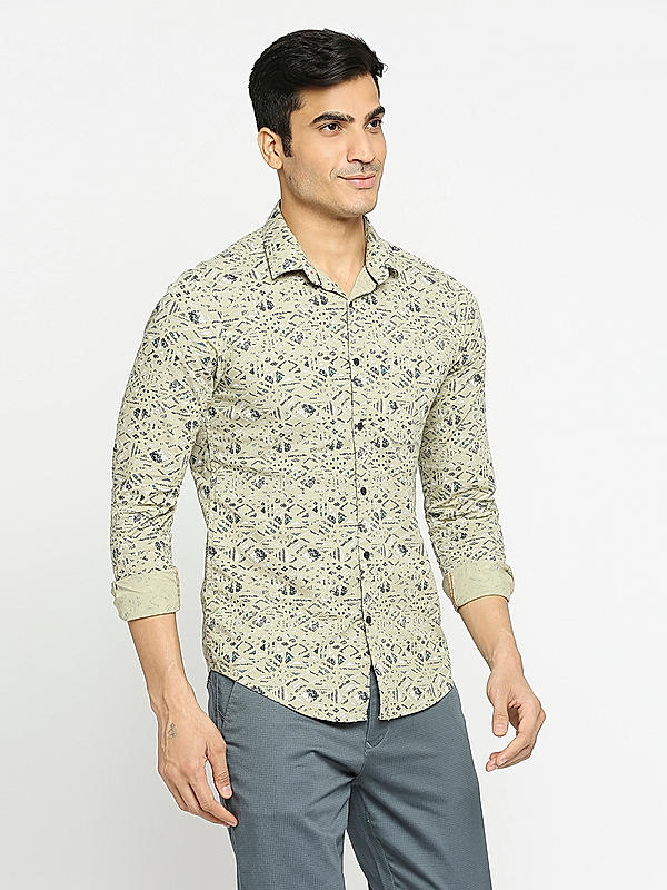 KILLER Men Khaki Slim Fit Printed Shirts