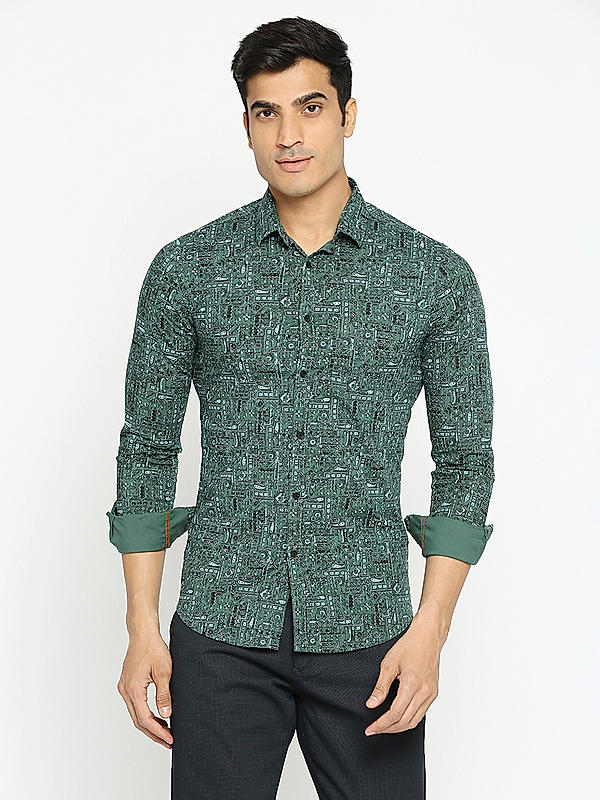 KILLER Men Green Slim Fit Printed Shirts