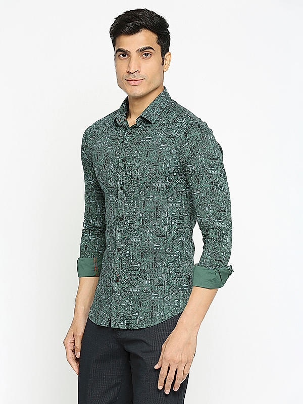 KILLER Men Green Slim Fit Printed Shirts