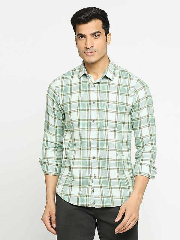 KILLER Men Light Green Slim Fit Checks Shirts