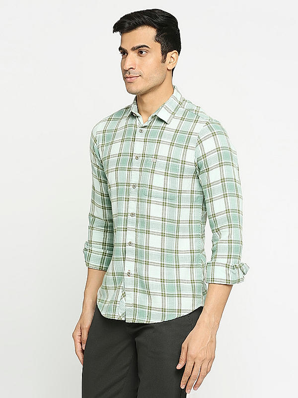 KILLER Men Light Green Slim Fit Checks Shirts