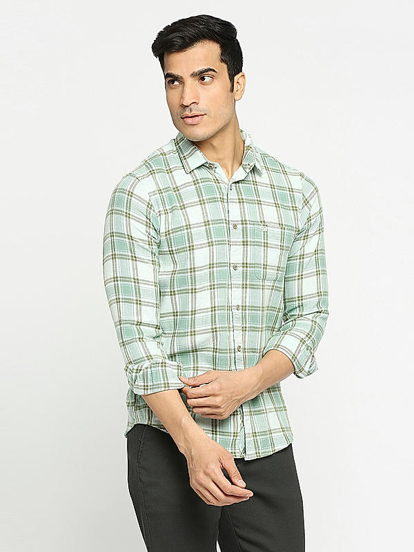 KILLER Men Light Green Slim Fit Checks Shirts