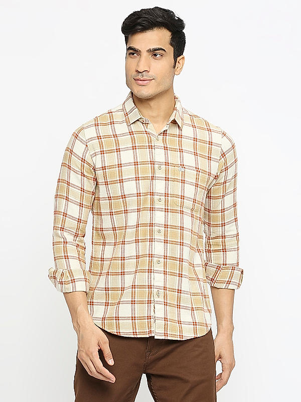 KILLER Men Brown Slim Fit Checks Shirts