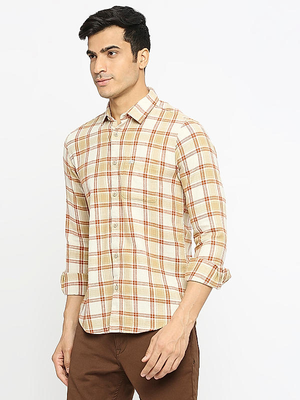 KILLER Men Brown Slim Fit Checks Shirts