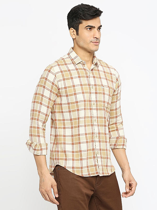 KILLER Men Brown Slim Fit Checks Shirts