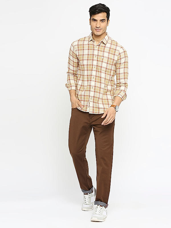 KILLER Men Brown Slim Fit Checks Shirts