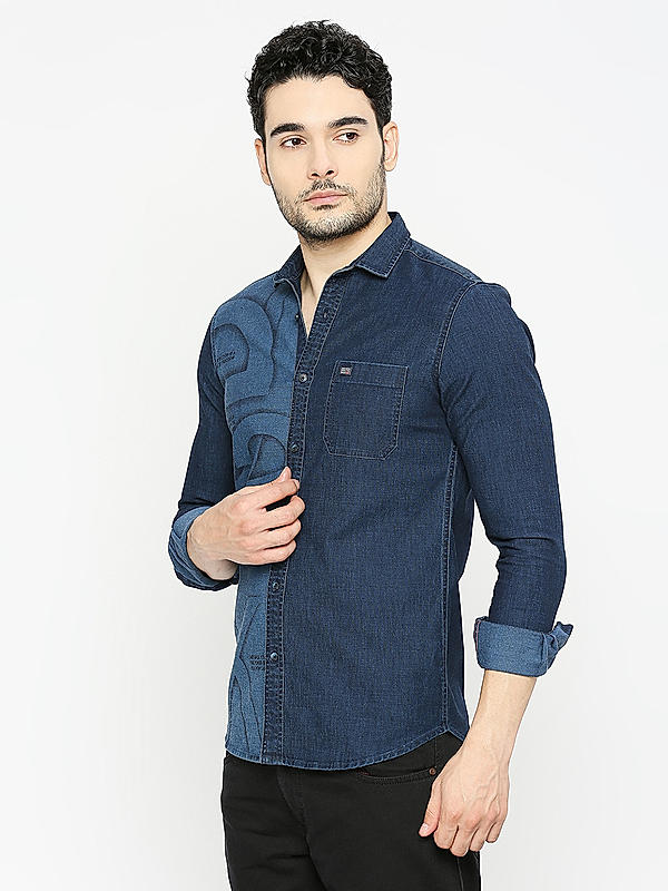 KILLER Men Dark Blue Slim Fit Solid Shirts