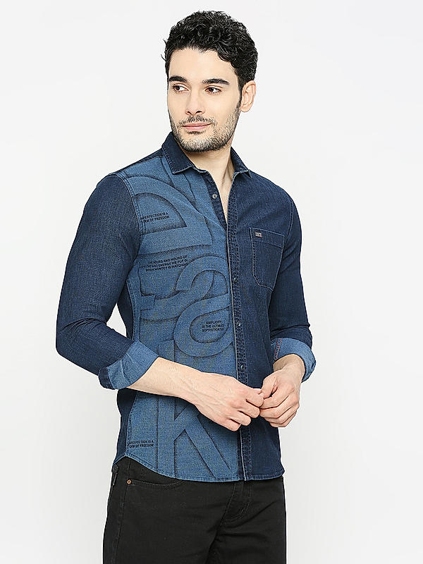 KILLER Men Dark Blue Slim Fit Solid Shirts