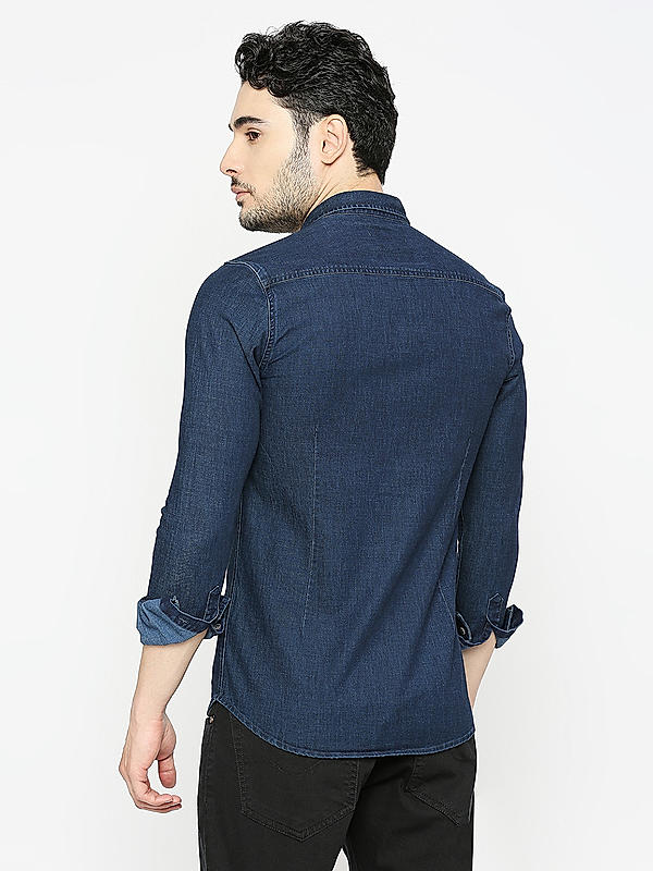 KILLER Men Dark Blue Slim Fit Solid Shirts