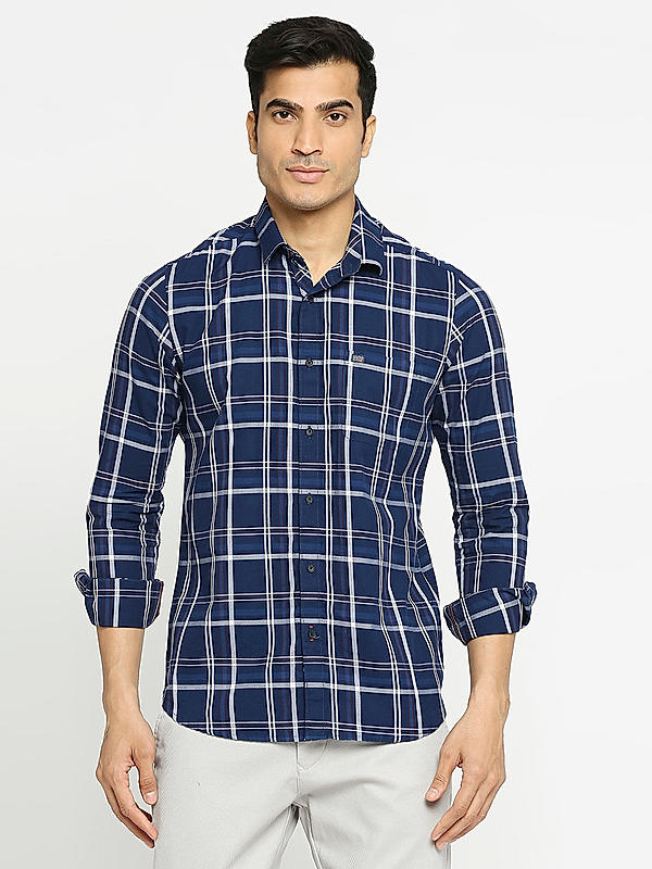 KILLER Men Navy Slim Fit Checks Shirts