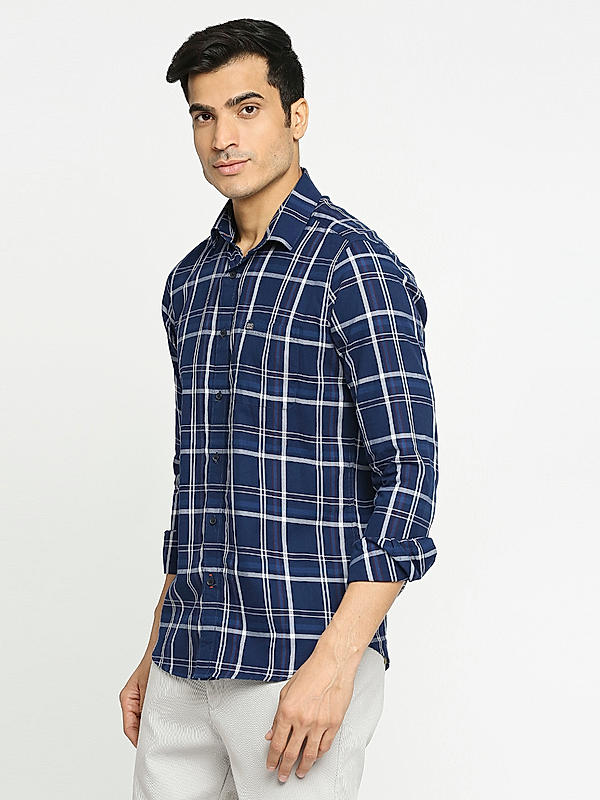 KILLER Men Navy Slim Fit Checks Shirts