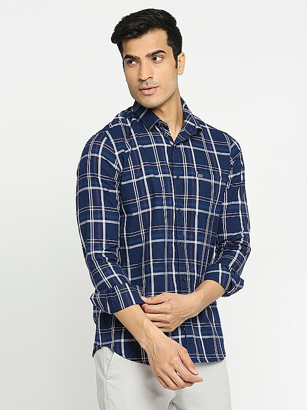 KILLER Men Navy Slim Fit Checks Shirts