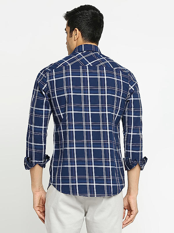 KILLER Men Navy Slim Fit Checks Shirts