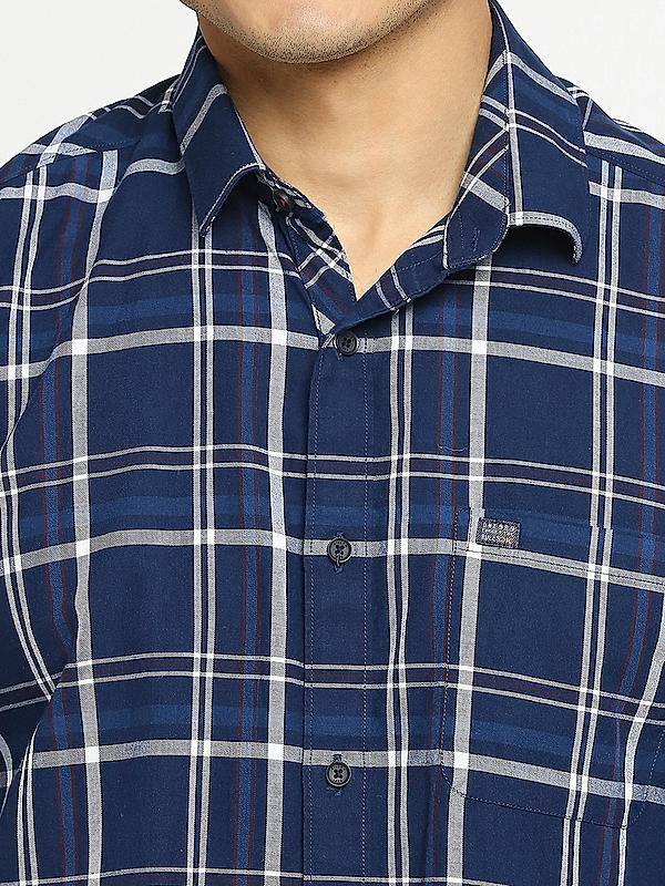 KILLER Men Navy Slim Fit Checks Shirts