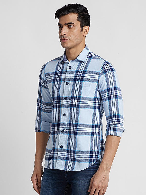 KILLER Men Sky Blue Slim Fit Checks Shirts