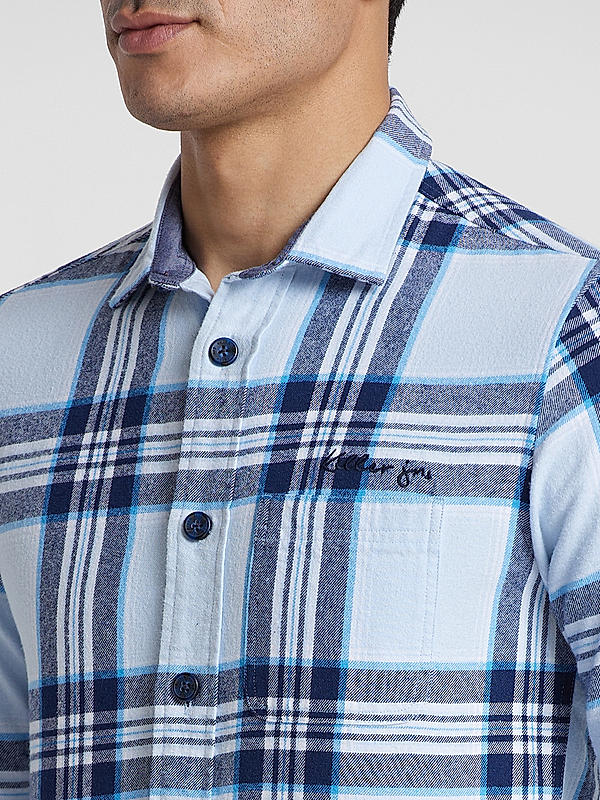 KILLER Men Sky Blue Slim Fit Checks Shirts