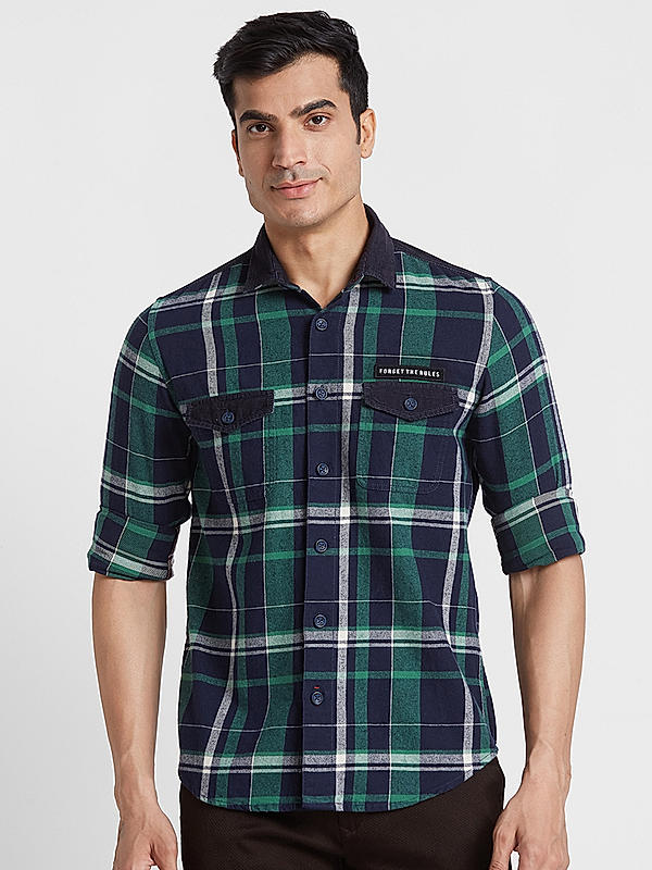 KILLER Men Navy Slim Fit Checks Shirts