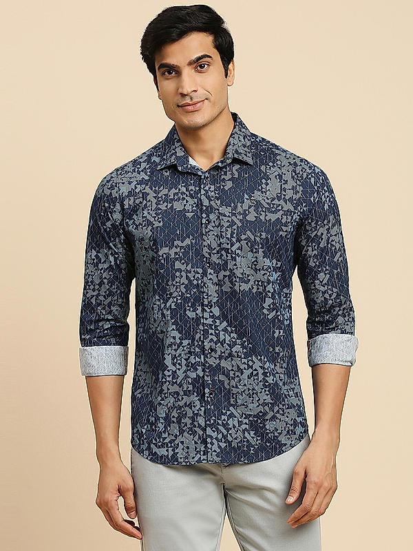 KILLER Men Navy Slim Fit Printed Shirts