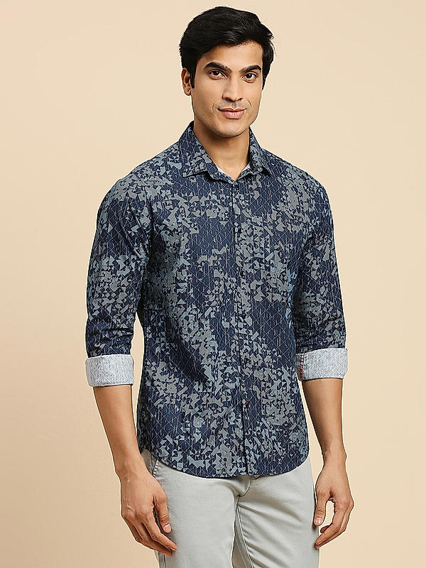 KILLER Men Navy Slim Fit Printed Shirts