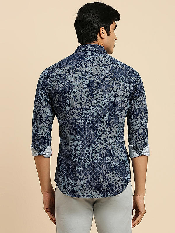 KILLER Men Navy Slim Fit Printed Shirts