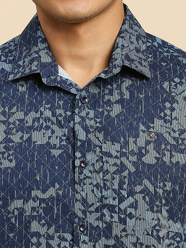 KILLER Men Navy Slim Fit Printed Shirts