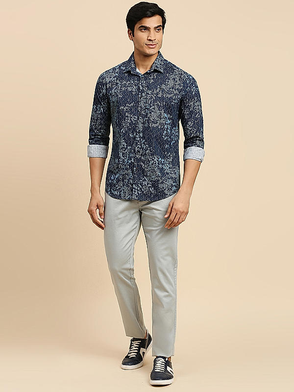 KILLER Men Navy Slim Fit Printed Shirts