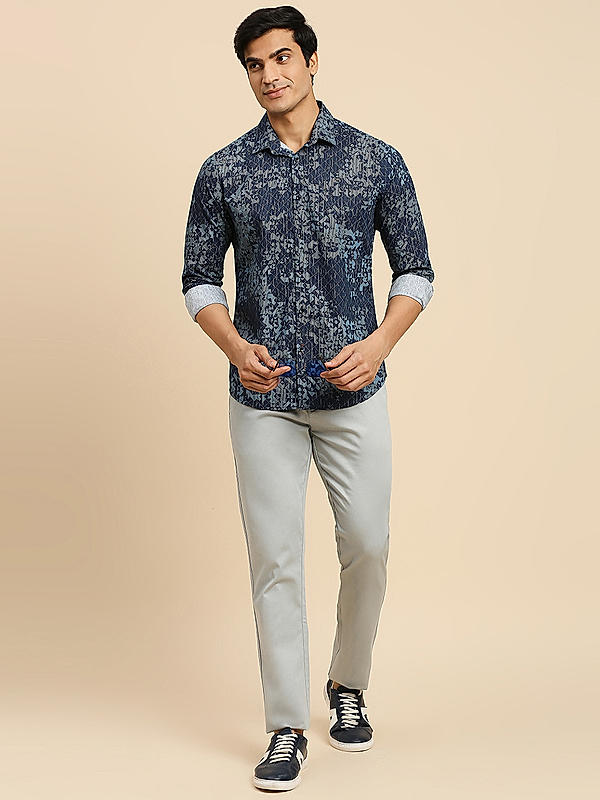 KILLER Men Navy Slim Fit Printed Shirts