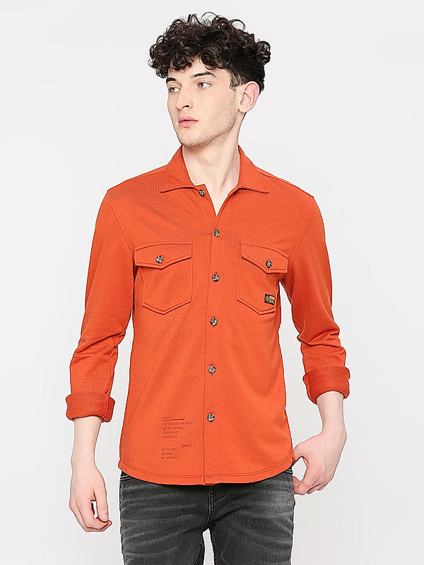 KILLER Men Rust Slim Fit Solid Shirts