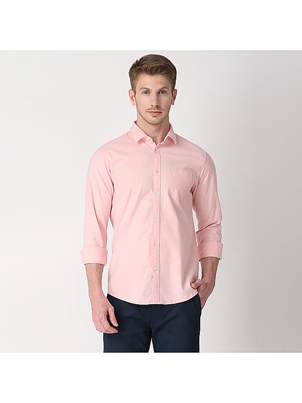 Killer Men Peach Slim Fit Solid Shirts