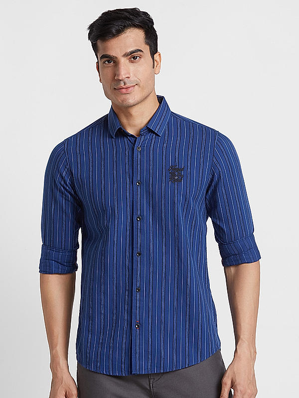 Killer Men Cobalt Blue Slim Fit Stripe Shirts