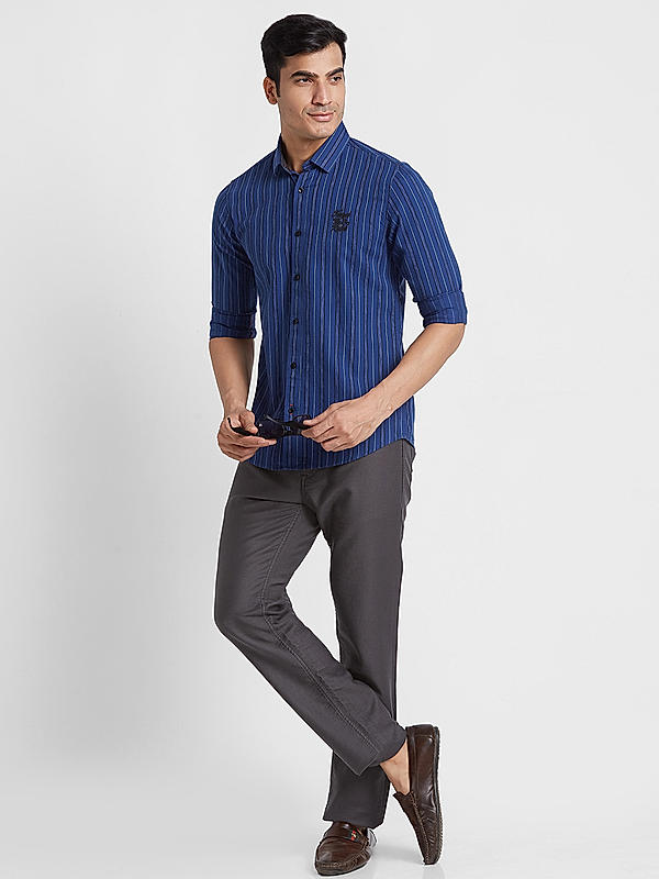 Killer Men Cobalt Blue Slim Fit Stripe Shirts