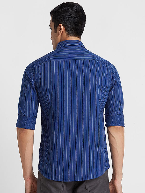 Killer Men Cobalt Blue Slim Fit Stripe Shirts