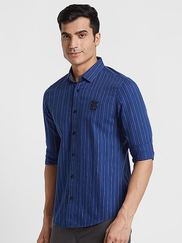 Killer Men Cobalt Blue Slim Fit Stripe Shirts