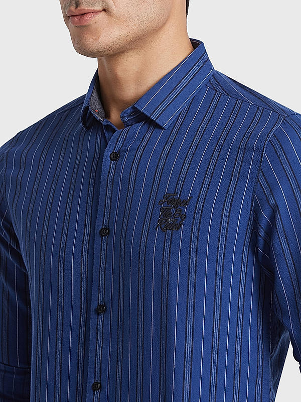 Killer Men Cobalt Blue Slim Fit Stripe Shirts