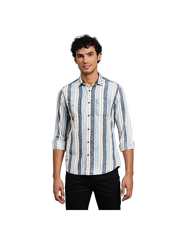 Killer Men Blue Slim Fit Stripe Shirts