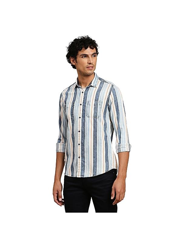 Killer Men Blue Slim Fit Stripe Shirts