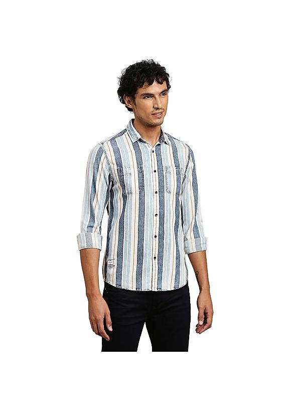 Killer Men Blue Slim Fit Stripe Shirts