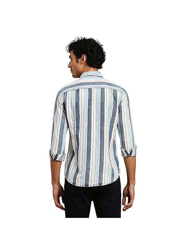 Killer Men Blue Slim Fit Stripe Shirts