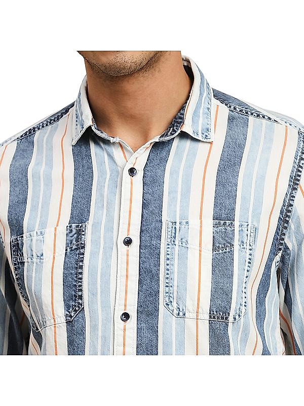 Killer Men Blue Slim Fit Stripe Shirts