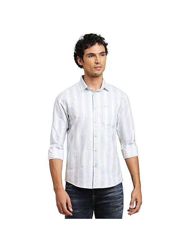 Killer Men Sky Blue Slim Fit Stripe Shirts