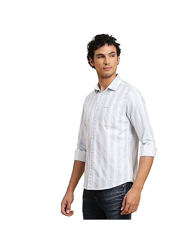 Killer Men Sky Blue Slim Fit Stripe Shirts