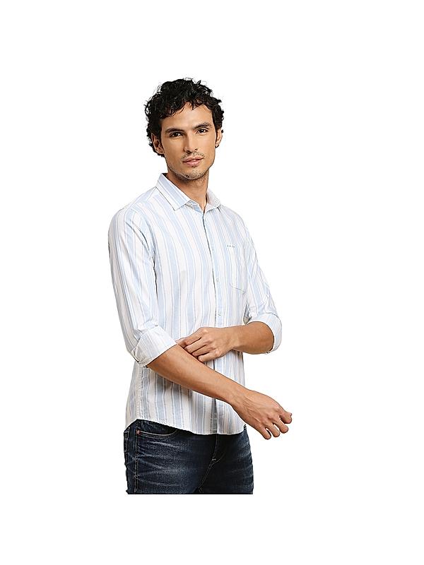 Killer Men Sky Blue Slim Fit Stripe Shirts