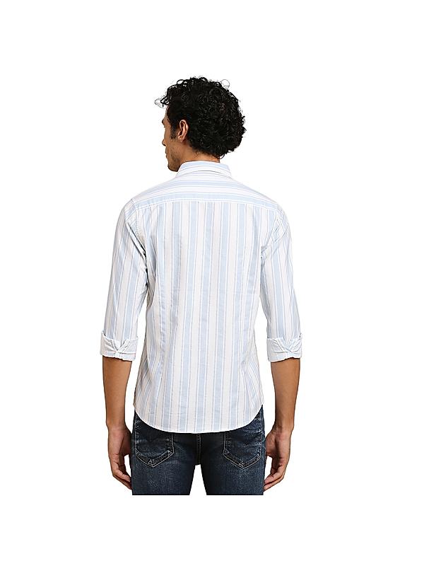 Killer Men Sky Blue Slim Fit Stripe Shirts