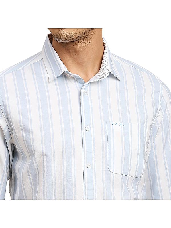 Killer Men Sky Blue Slim Fit Stripe Shirts