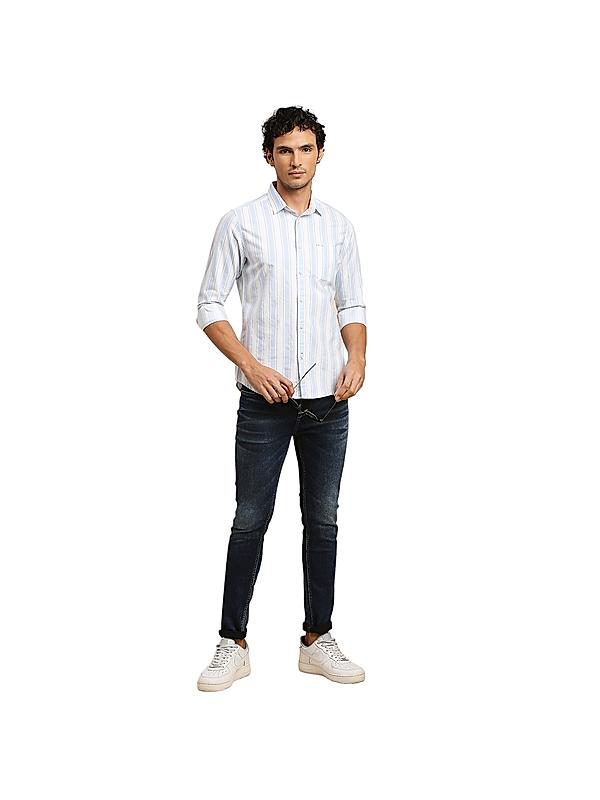 Killer Men Sky Blue Slim Fit Stripe Shirts