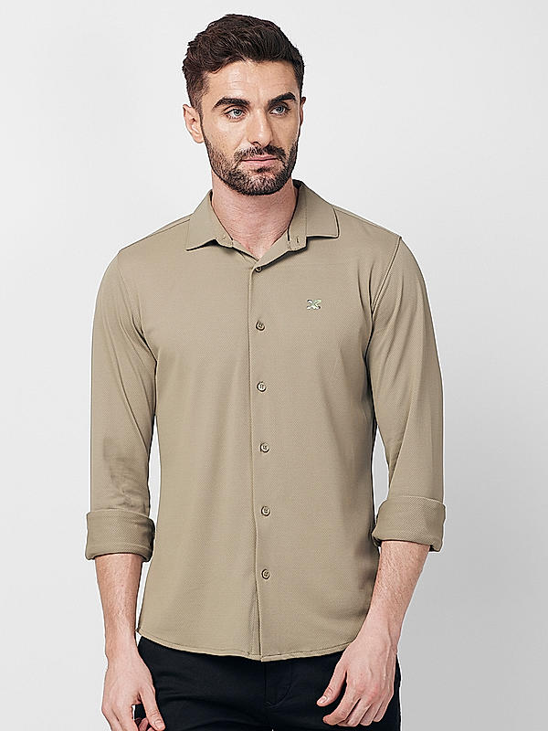 Killer Men Olive Slim Fit Solid Shirts