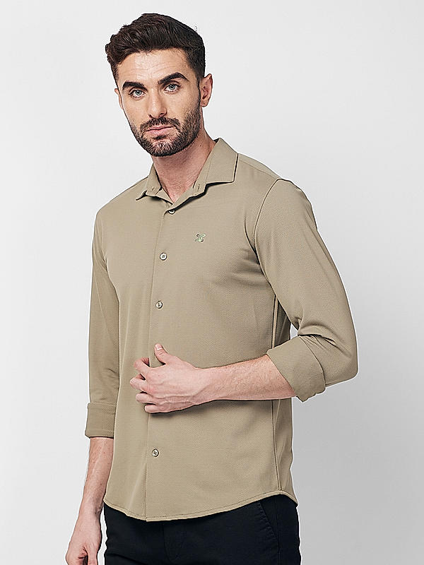 Killer Men Olive Slim Fit Solid Shirts